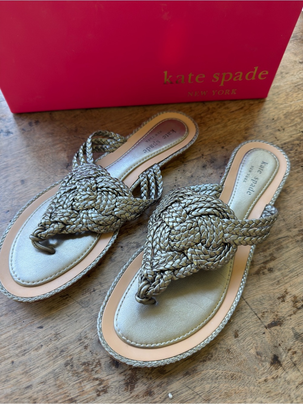 kate spade Braided Metallic Isabella Thong Sandals - silver braided leather